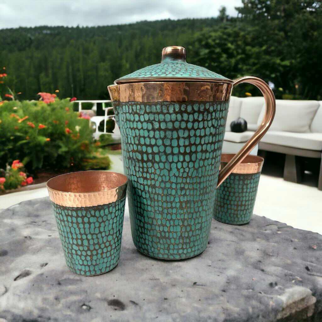 Turquoise Copper Pitcher and Tumblers Set