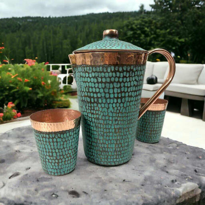 Turquoise Copper Pitcher and Tumblers Set