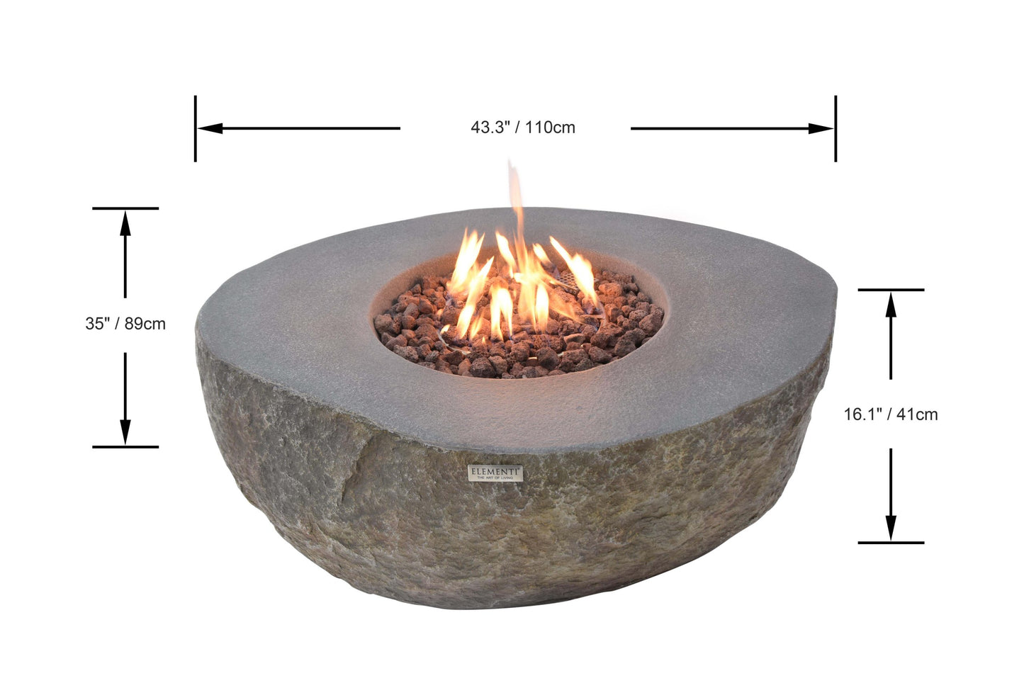 Elementi Boulder Fire Table - dimensions