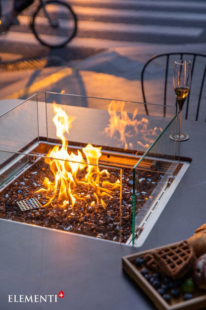 Elementi Plus Brugge Dining Fire Table patio scene