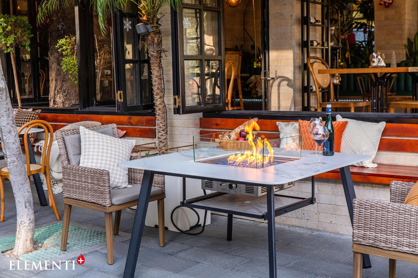 Elementi Plus Helsinki Dining Fire Table patio scene