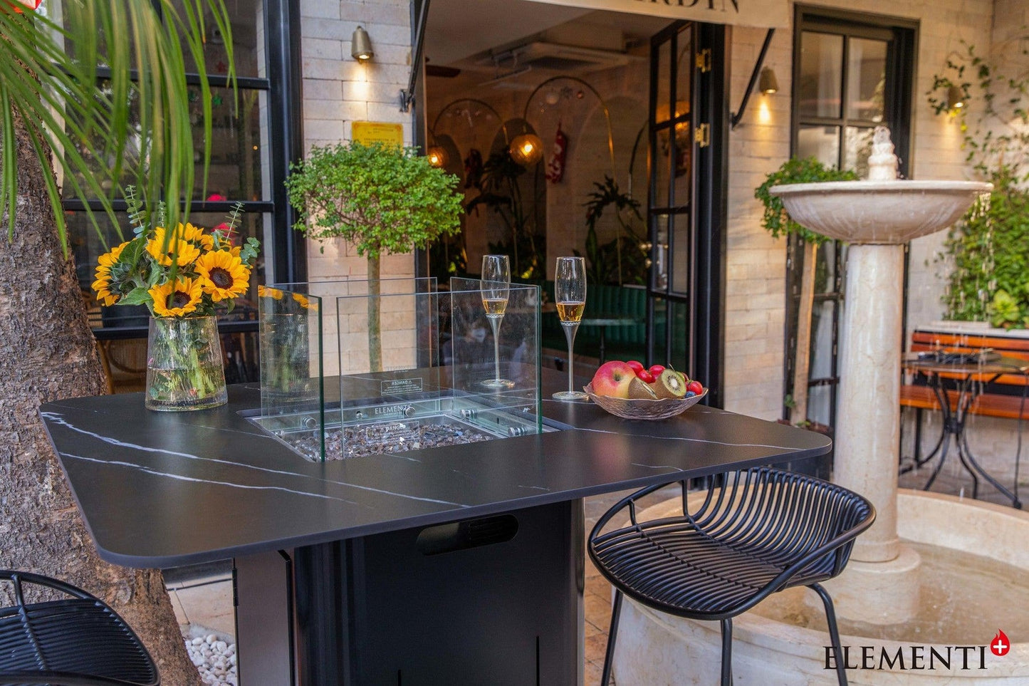 Elementi Plus Koln Marble Porcelain Bar Fire Table