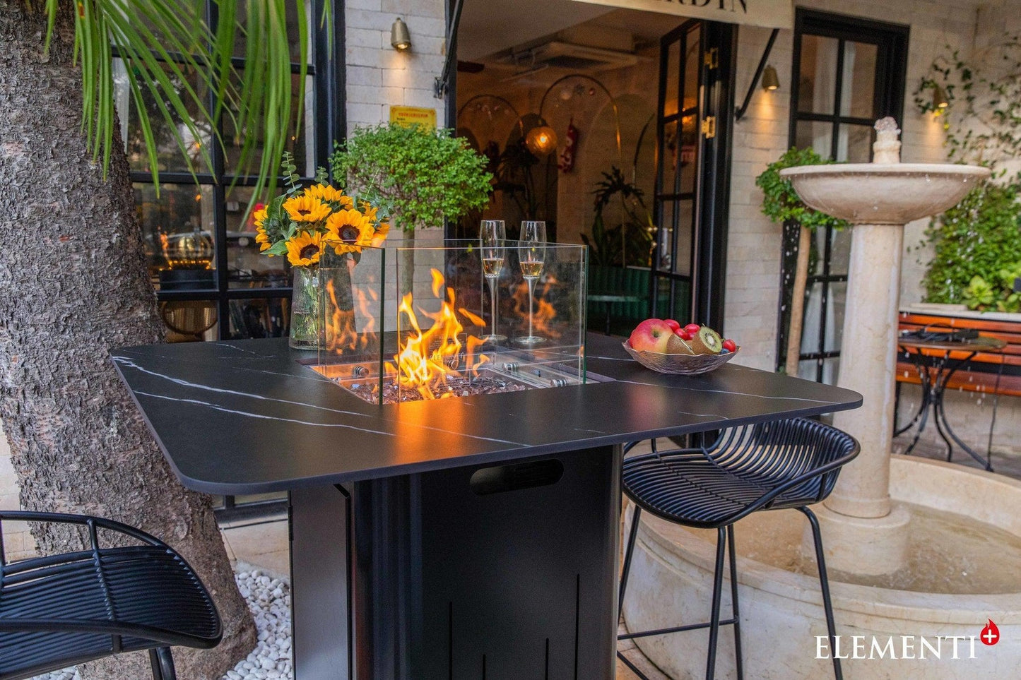 Elementi Plus Koln Marble Porcelain Bar Fire Table